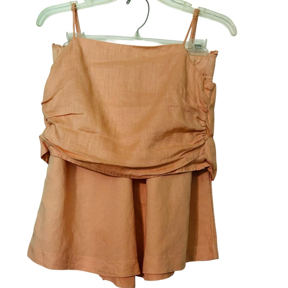 H & M Linen Blend Short Set Beach Summer SZ SM XSM Peach Elastic Waist Pockets